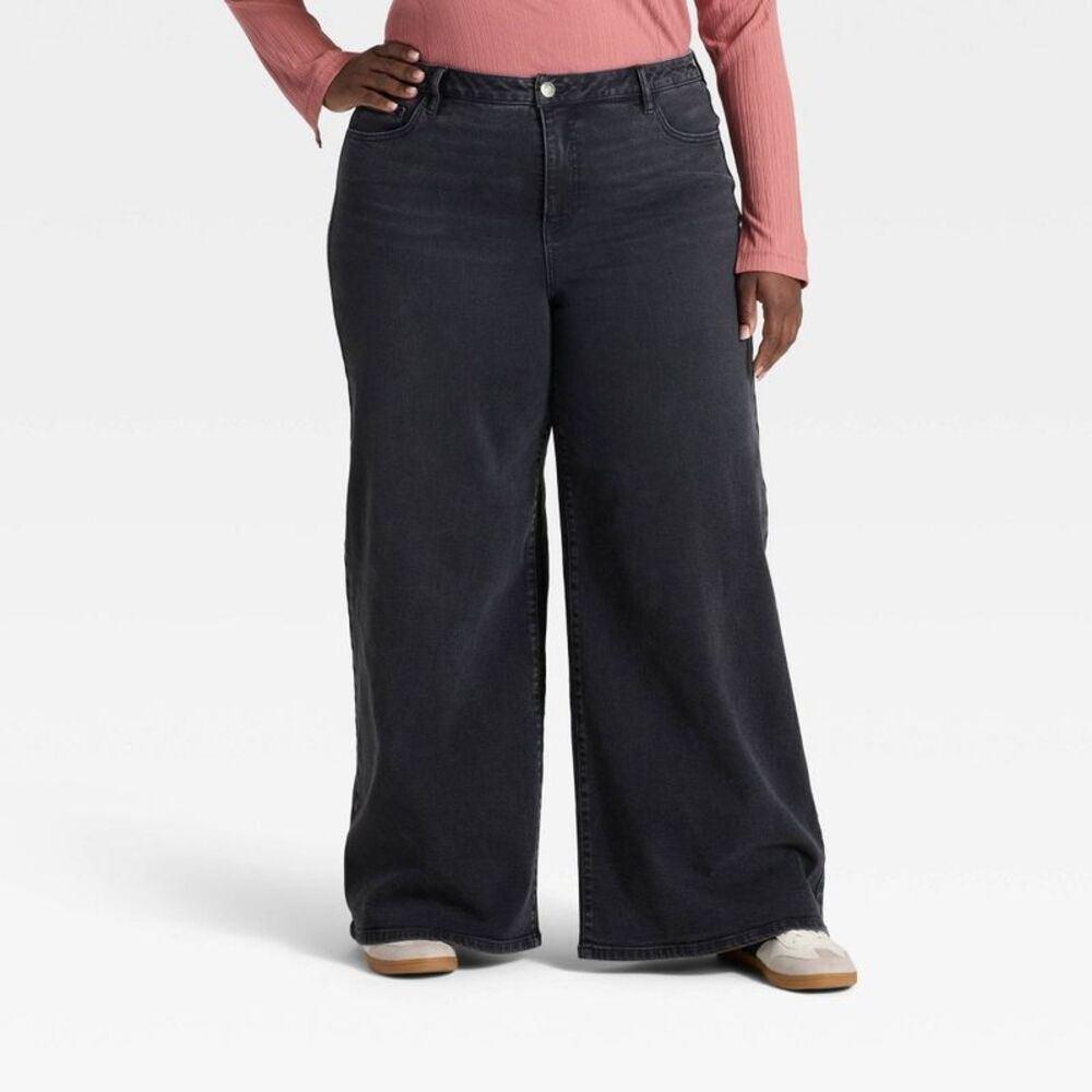 Women's High-Rise Wide Leg Jeans - Ava & Viv Black Wash 24